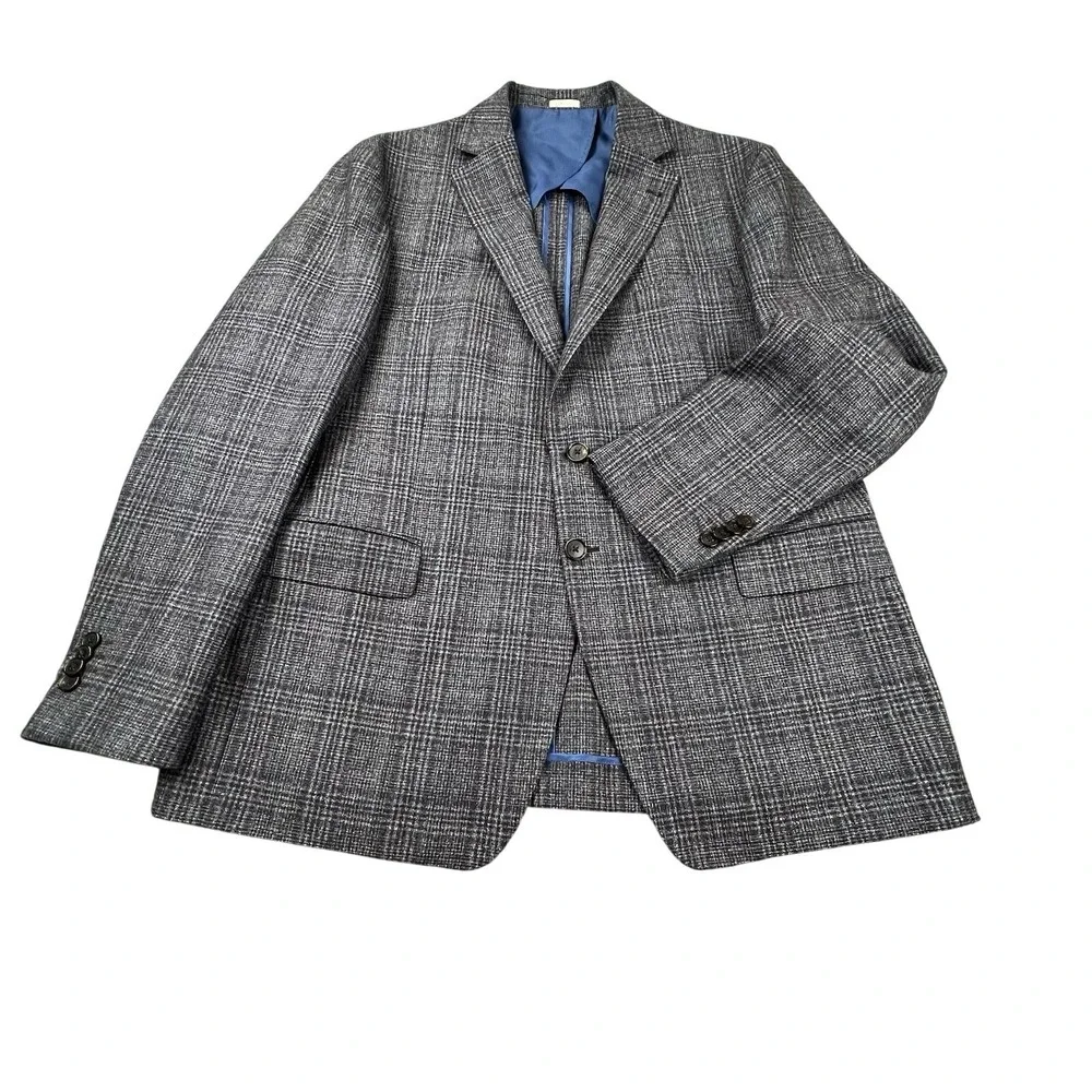Joseph Abboud Heritage 44R Blazer Lanificio di Pray Italian Wool Grey Blue Plaid